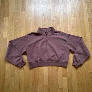 BP Mauve Cropped Quarter‑Zip Fleece Sweatshirt